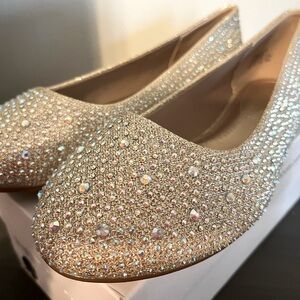 champagne gold rhinestone wedding flats, 8.5